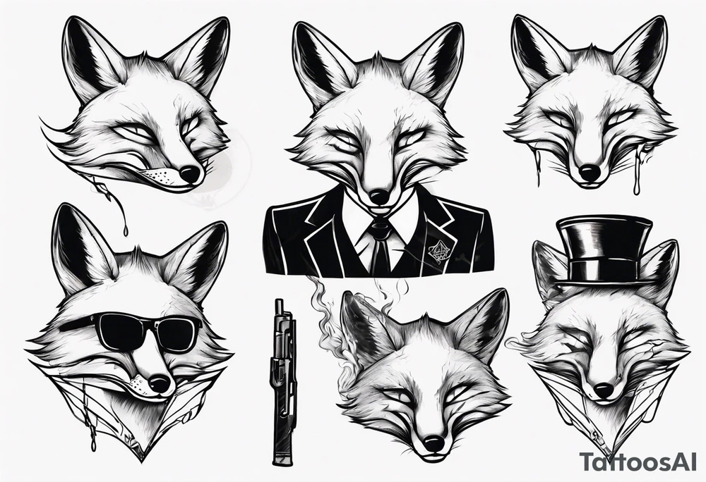 a fox moking a ciggarte and holding a gun tattoo idea