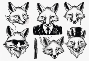 a fox moking a ciggarte and holding a gun tattoo idea