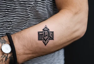 small tattoo on the forearm of a man with the initials MLJ, date of birth 22/09/22 in the style of a moluccan tattoo tattoo idea