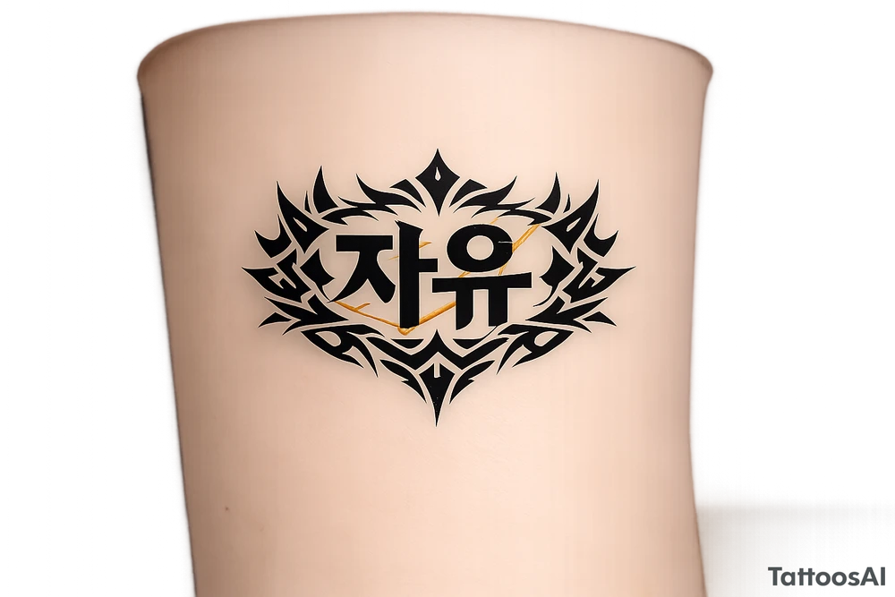 free written in korean with kpop demon hunters patterns, have it evoke the styling of korean writing and incorporate golden joinery tattoo idea