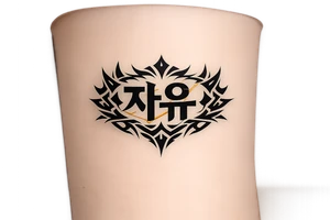 free written in korean with kpop demon hunters patterns, have it evoke the styling of korean writing and incorporate golden joinery tattoo idea