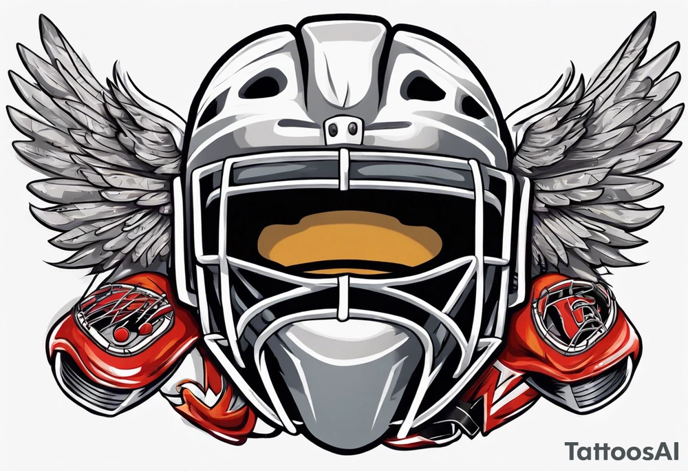 hockey puck with wings and a goalie mask that says "SHOT HOCKEY" tattoo idea