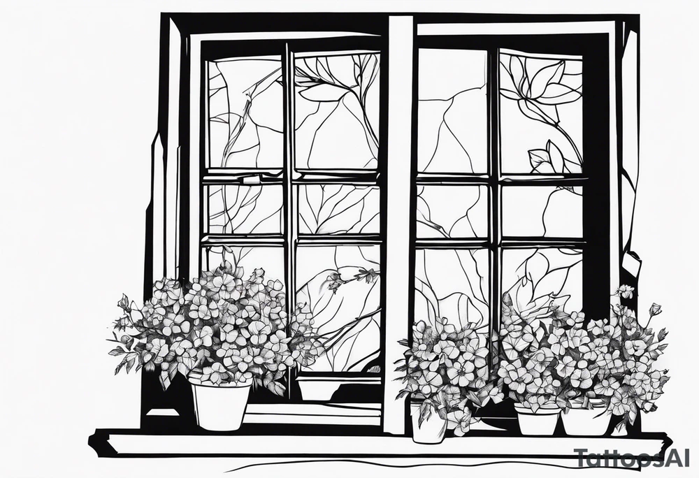 Broken window, flowers, beauty, look into my eyes tattoo idea