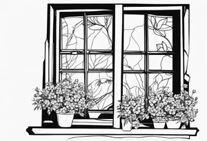 Broken window, flowers, beauty, look into my eyes tattoo idea