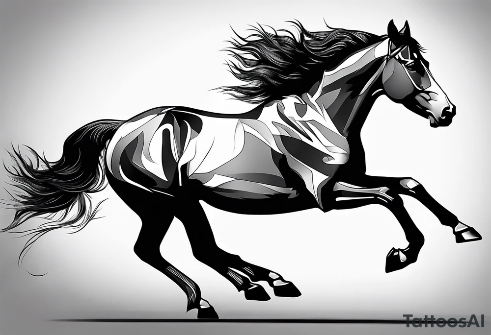 Mustang horse running along blood stomping tattoo idea