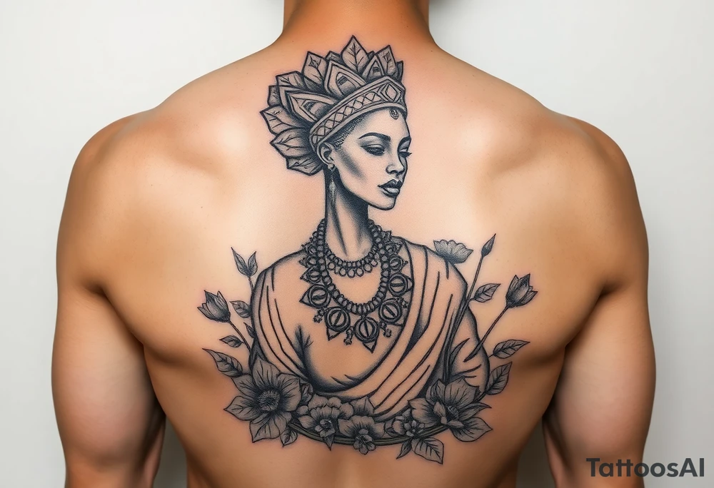 Nubian Queen in a garden tattoo idea