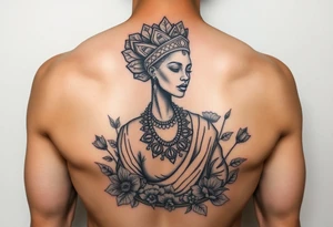 Nubian Queen in a garden tattoo idea