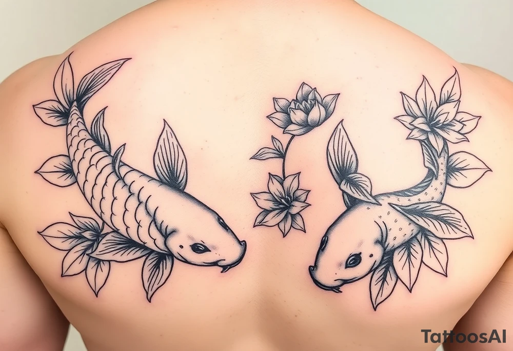 2 koi swimming upstream with tiger lily’s tattoo idea