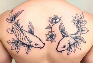 2 koi swimming upstream with tiger lily’s tattoo idea