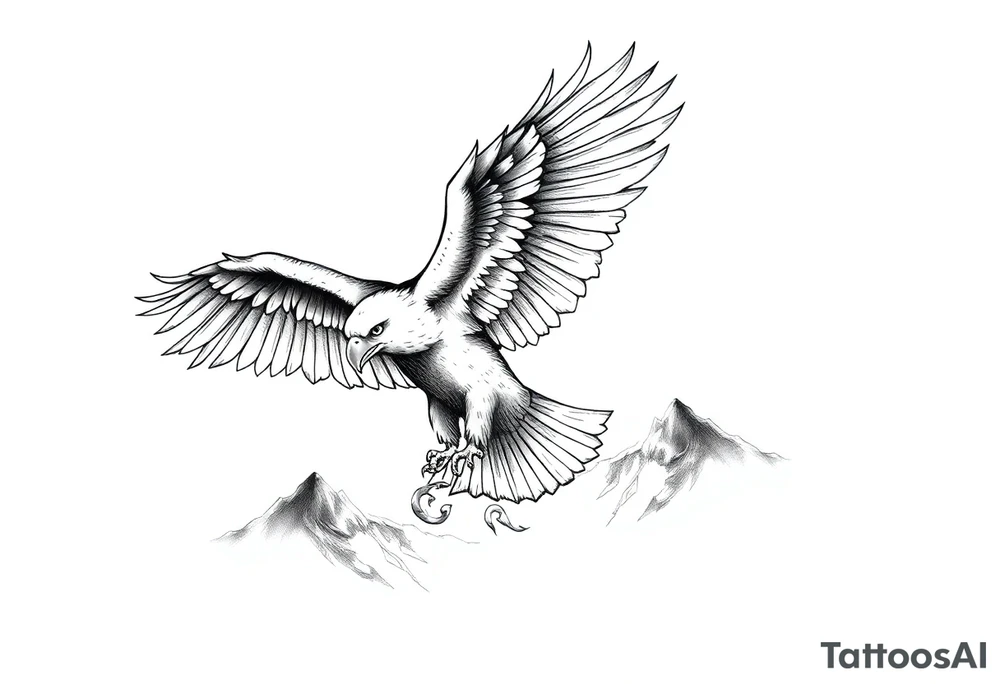 majestic eagle spreading wings against mountain peaks tattoo idea