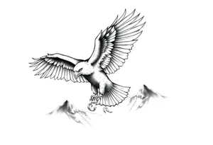 majestic eagle spreading wings against mountain peaks tattoo idea