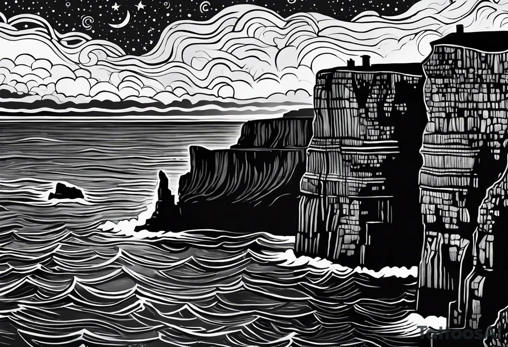 Starry night Cliffs of Moher tattoo idea