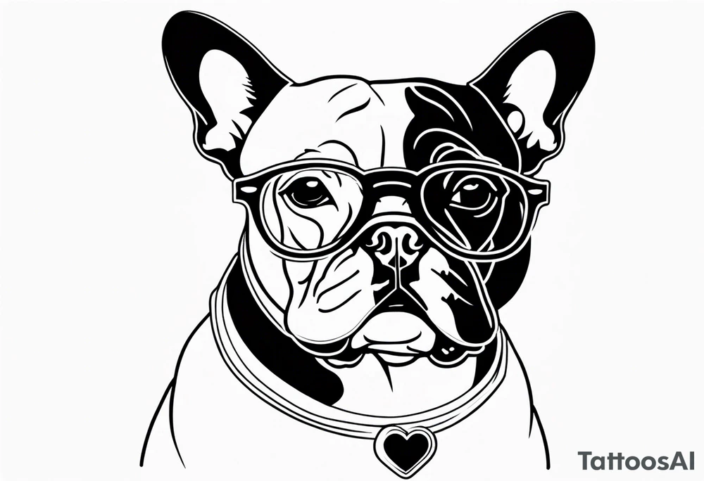 french bull dog with glasses tattoo idea