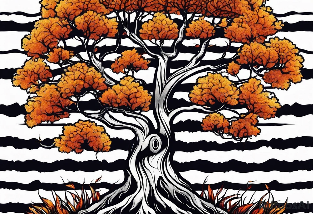 Tree of life with the roots going into a tigers stripes tattoo idea
