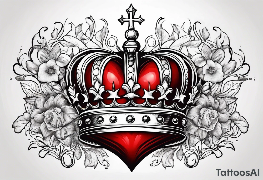 Red heart with a golden crown above it tattoo idea