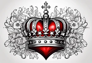 Red heart with a golden crown above it tattoo idea