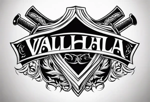 Valhalla sword shield fire axe tattoo idea