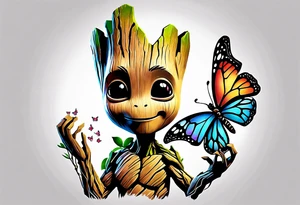 Disney guardians of the galaxy baby groot holding a butterfly tattoo idea