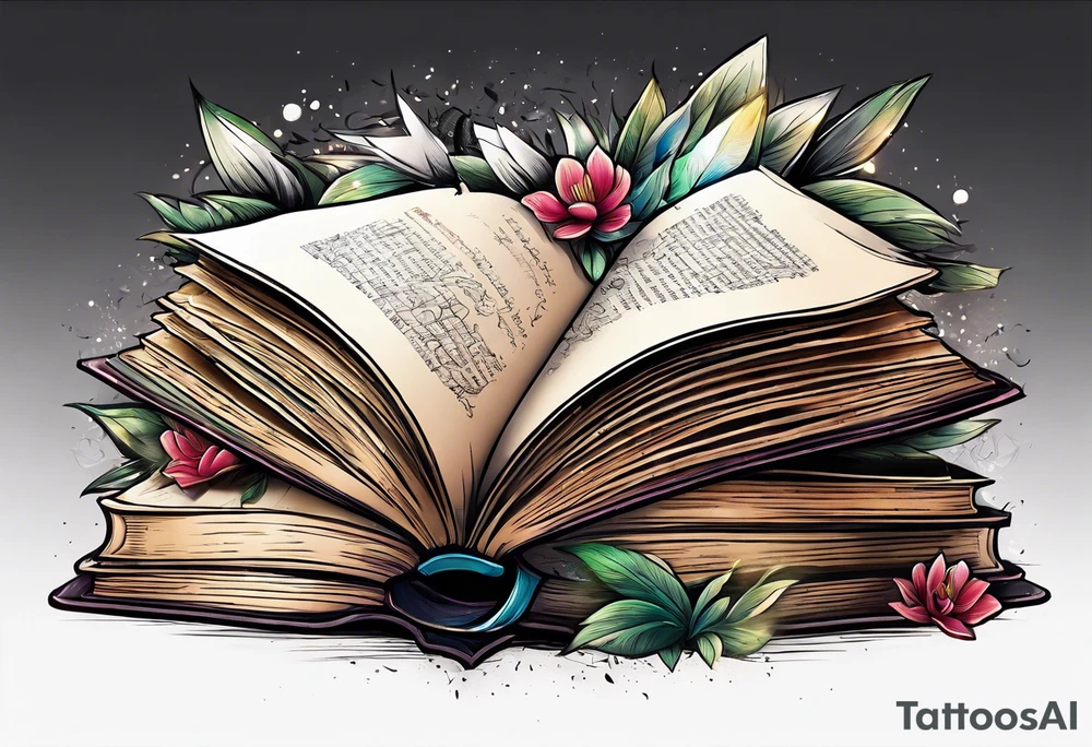 pile of open books no background tattoo idea