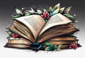 pile of open books no background tattoo idea
