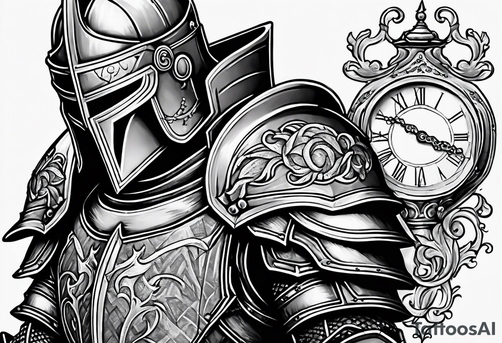 knight in heavy armor with clock tattoo idea