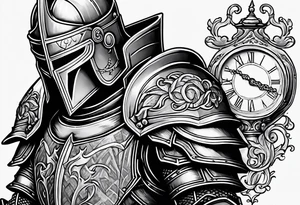 knight in heavy armor with clock tattoo idea