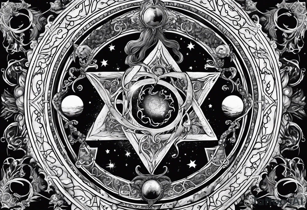 Beautiful Eldridge horror creature, astrology scene tattoo idea