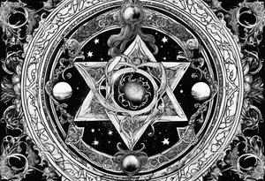 Beautiful Eldridge horror creature, astrology scene tattoo idea