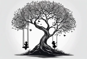 tree of life with swing little girl and man tattoo idea