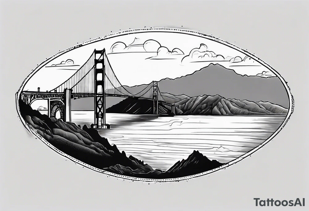 Golden Gate Bridge with fog rolling in with Marin hills in the background tattoo idea