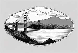 Golden Gate Bridge with fog rolling in with Marin hills in the background tattoo idea