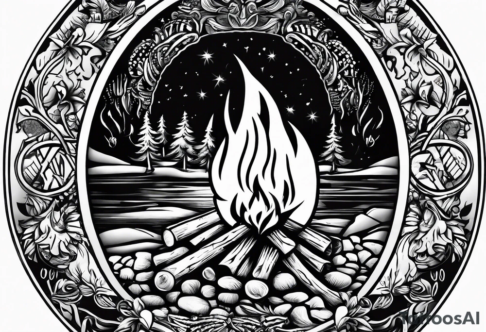 Campfire incorporating “Boys 9”.
Showing Mind, Body & Spirit.
The state of Maine tattoo idea