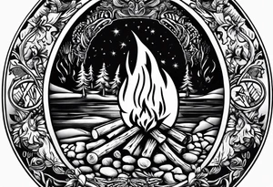 Campfire incorporating “Boys 9”.
Showing Mind, Body & Spirit.
The state of Maine tattoo idea