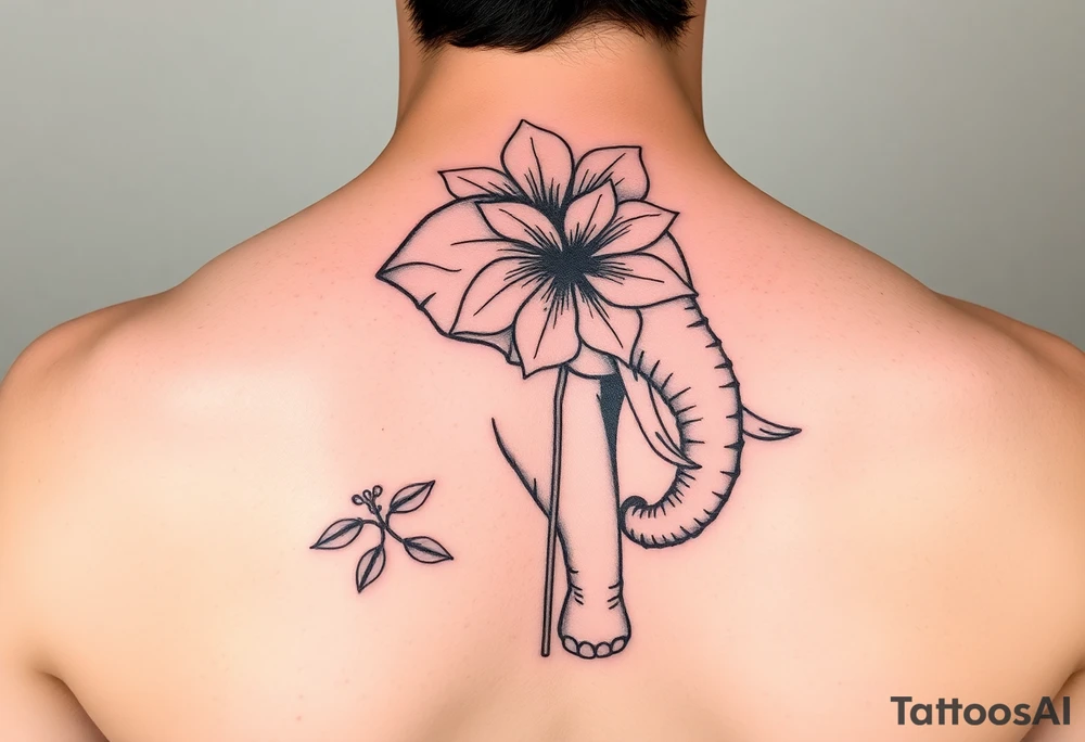 feminine elephant holding flower tattoo idea