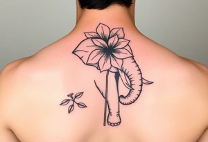 feminine elephant holding flower tattoo idea