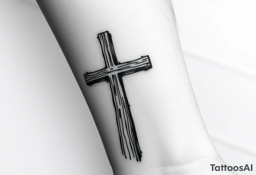 a wooden 12kv pole. Make the pole a cross that has a hidden resemblance to god. tattoo idea