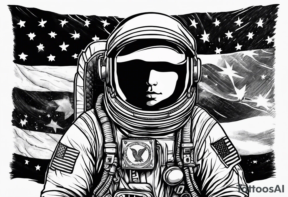Astronaut wearing a peace flag tattoo idea