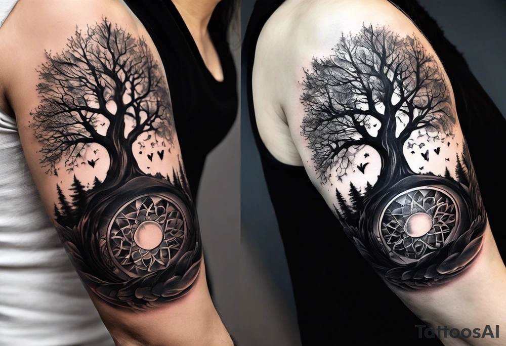 Should be on the arm or hand it can also be around the arm like a circle. The tattoo should be tree of life with thia text: Don't waste your time looking back, you're not going that way. tattoo idea
