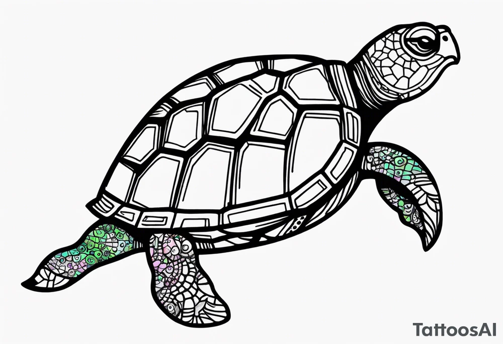 psychedelic turtle, from the top, cute, minimalist tattoo idea