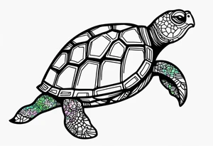 psychedelic turtle, from the top, cute, minimalist tattoo idea