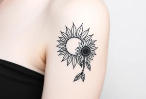 Shining Mystical sun with long  leaning sunflower sun tattoo idea