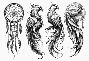 Vertical screaming Phoenix with dream catcher tail tattoo idea