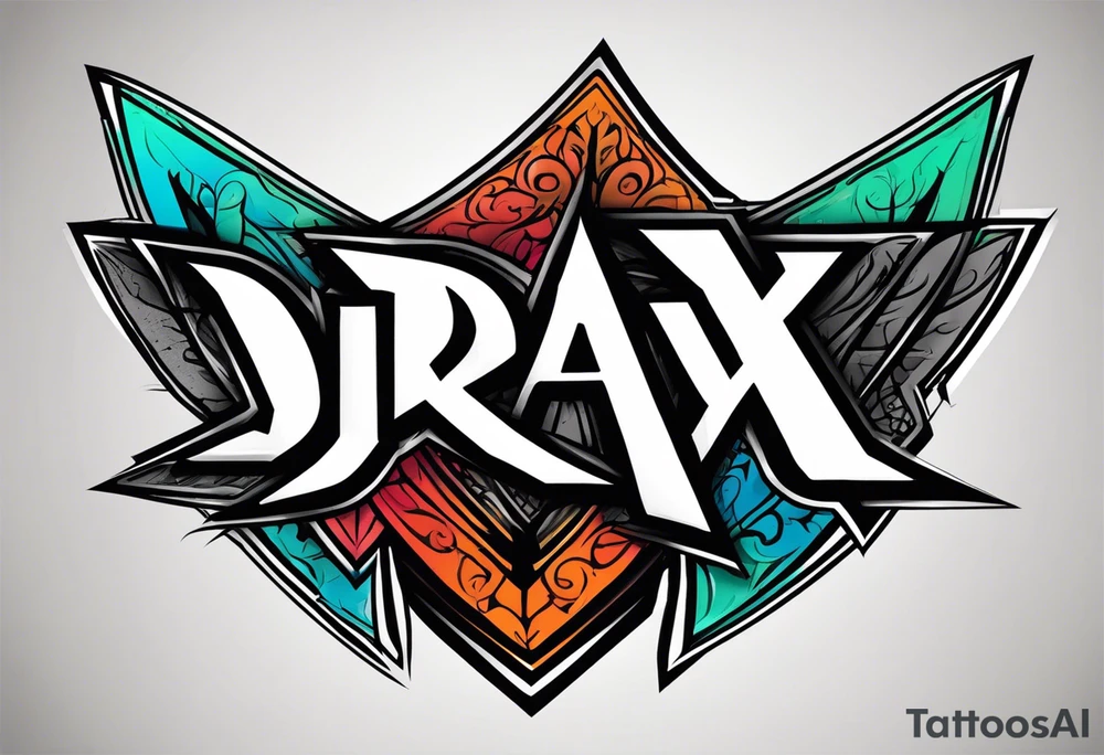 The name Drax in okd english font tattoo idea