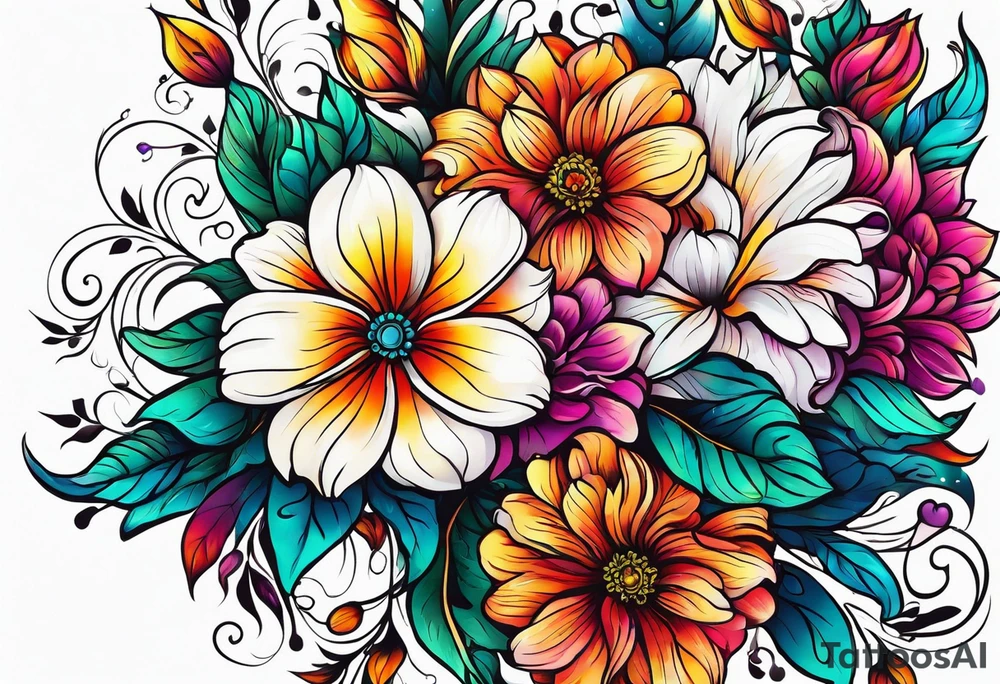 FLORAL PATTERN, SEEMLESS, BRIGHT, NEONS, COLORFUL tattoo idea
