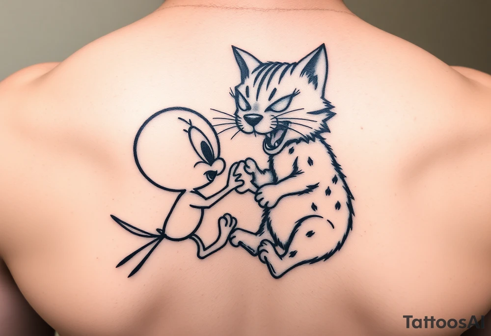 Tweetybird and his girlfriend beating up Syvester the cat tattoo idea