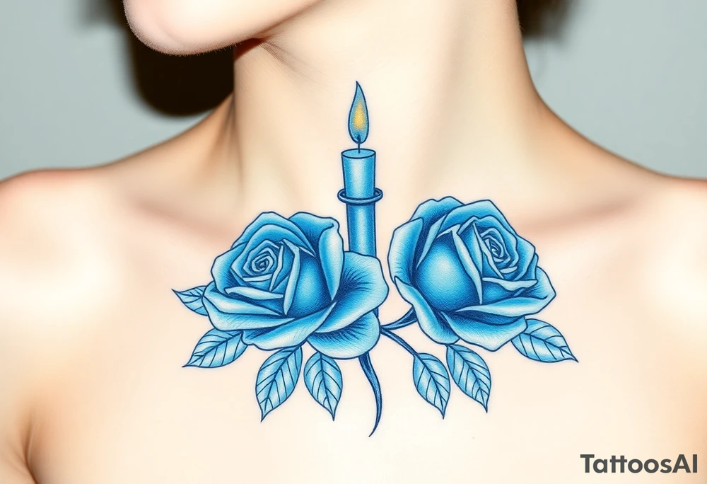 Blue, 2 roses, 2 candles tattoo idea