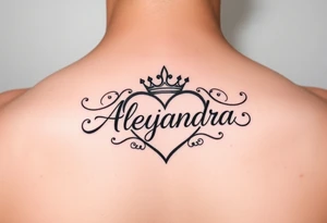 the name Alejandra in a heart with a crown tattoo idea