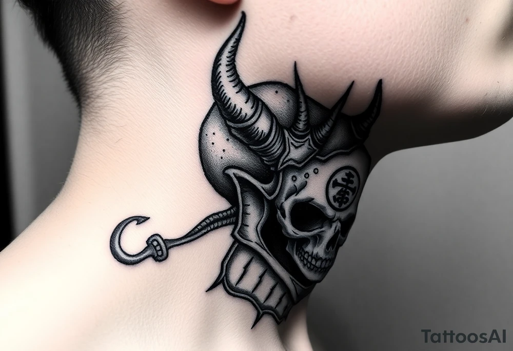 Tribal skulls of the devil with Japanese signs of the dead tattoo idea