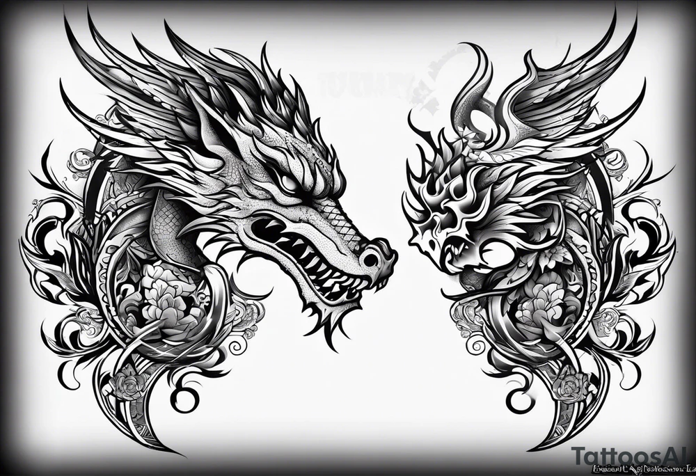 Dragon phoenix mexican skull full body tattoo idea