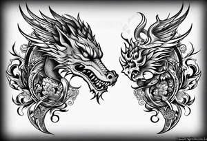 Dragon phoenix mexican skull full body tattoo idea